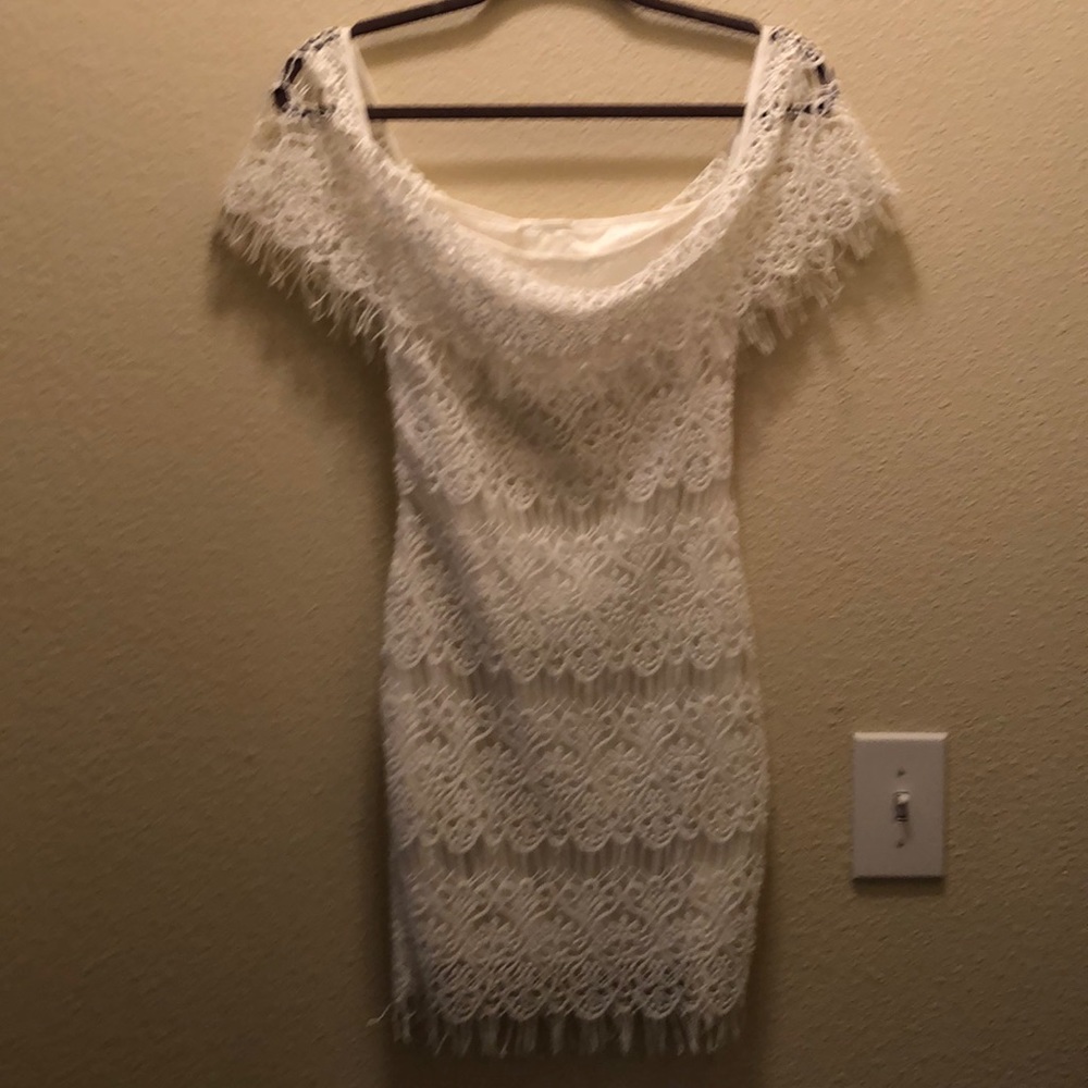 White lace knit dress